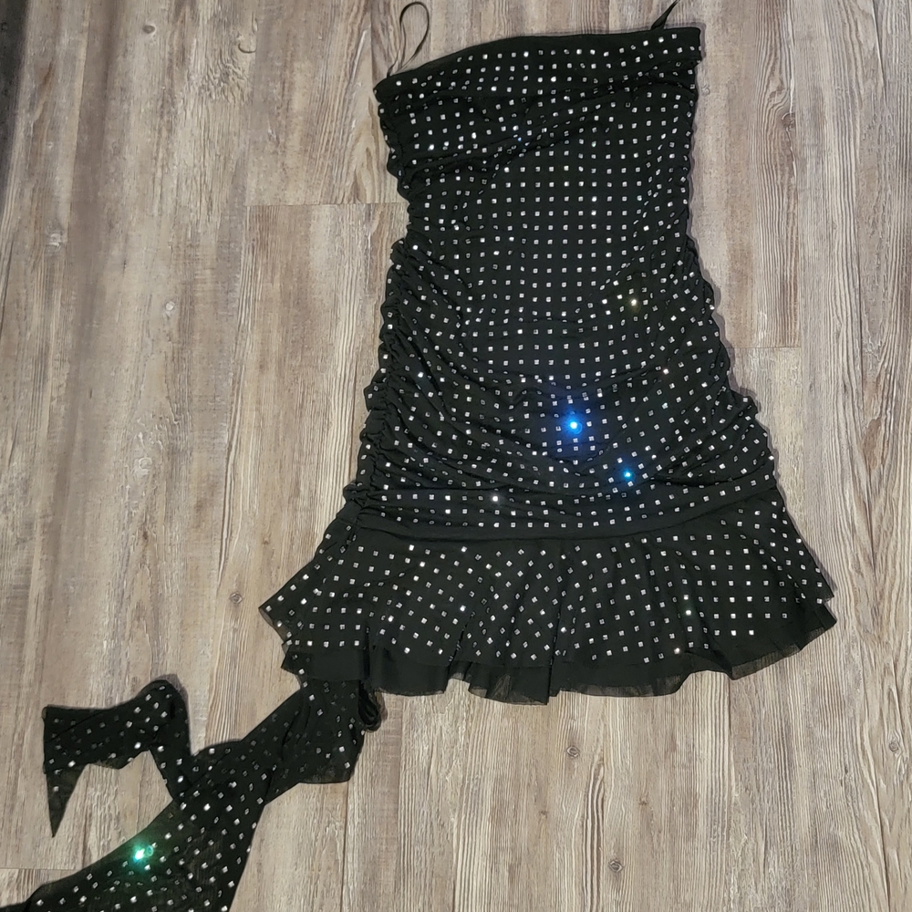 Black One-Shoulder Dress with Silver Accents